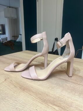 Vince Camuto Pale Pink Ankle-Strap Block Heel Sandals
